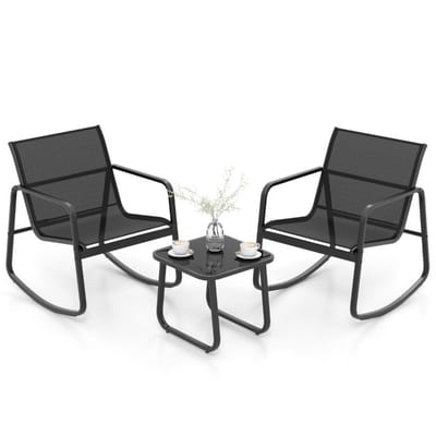 Coast 3-Delige Schommelset Balkonset met 2 Stoelen - 72x61x80 cm - Tafel - 44x44x40 cm – Zwart – Tuinmeubelset met Zachte Schommelbeweging
