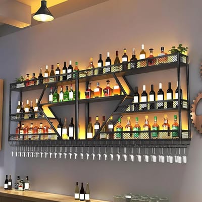 Wandwijnrek Metaal met LED-Verlichting en Modulaire Flessenhouder