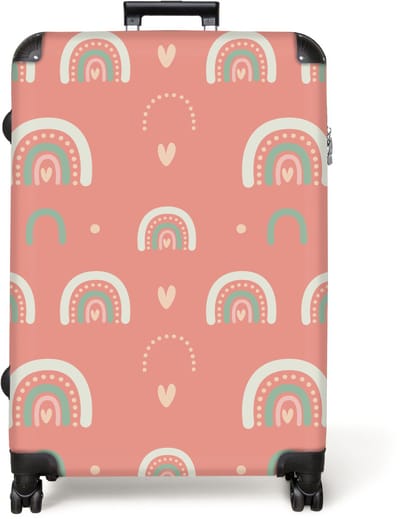 NoBoringSuitcases.com® - Koffer groot - Reiskoffer lichtgewicht - Regenboog - Hartjes - Patronen - Girl - Roze - Kinderen - Rolkoffer met 4 wielen - Grote trolley XL - 98 liter bagage