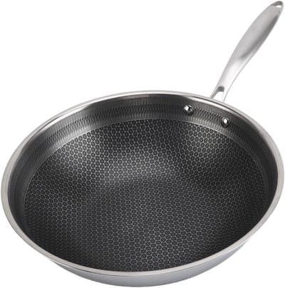 Koekenpan Roestvrij Staal - Koekenpan met antiaanbaklaag - Dagelijks koken - Honingraat warmteverdeling - 24cm - Zilver