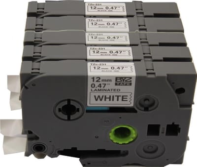 KATRIZ® huismerk label tape voor Brother TZe-231| GL-100/PT-1100CH/PT-1700/PT-H100/PT-D200 | Zwart op Wit | 12mm*8m | 5 stuks