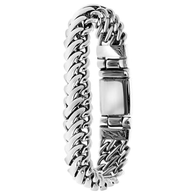 Lucardi Heren Stalen armband franse gourmetschakel - Armband - Staal - Zilverkleurig - 21 cm