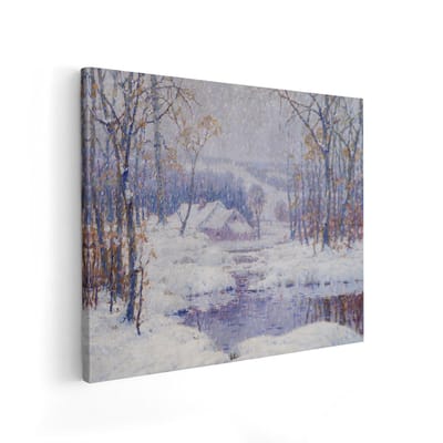 Artaza Canvas Schilderij Winterlandschap - 100x80 cm - Wanddecoratie Impressionistisch - Muurdecoratie Huisje In Sneeuw - Decoratie Woonkamer