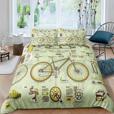 Ensemble de Literie Imprimé Vélo Cyclisme Style Sport Housse de Couette Housse de Couette VTT Avec Taies d'Oreiller King Pour Chambre d'Adolescent Adulte Décor de Chambre 140x200cm 3pcs