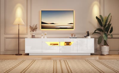 Wishdor - Tv-Meubel - Hoogglansfront Met Ledverlichting - Modern - Voor De Woonkamer - Spaanplaat - Wit - 180 X 40 X 45 Cm