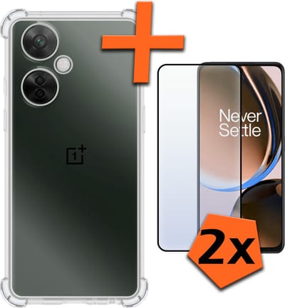 Hoes - Met Screenprotector - 2 Stuks - Geschikt voor OnePlus Nord CE 3 Lite - Sterk & Shockproof - Siliconen Case - Back Cover - Telefoon Hoes - Shock Proof - Transparant