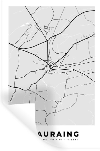 Muurstickers - Sticker Folie - Stadskaart – Plattegrond – België – Zwart Wit – Beauraing – Kaart - 20x30 cm - Plakfolie - Muurstickers Kinderkamer - Zelfklevend Behang - Zelfklevend behangpapier - Stickerfolie