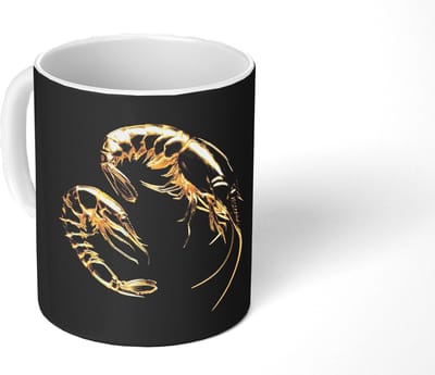 Mok - Koffiemok - Garnalen - Zwart - Goud - Dieren - Mokken - 350 ML - Beker - Koffiemokken - Theemok