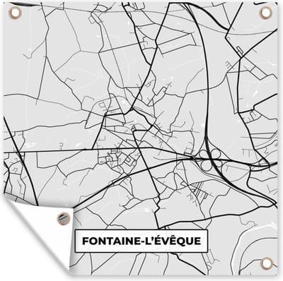 Tuin poster Stadskaart – Zwart Wit - Kaart – Fontaine l'Évêque – België – Plattegrond - 200x200 cm - Tuindoek