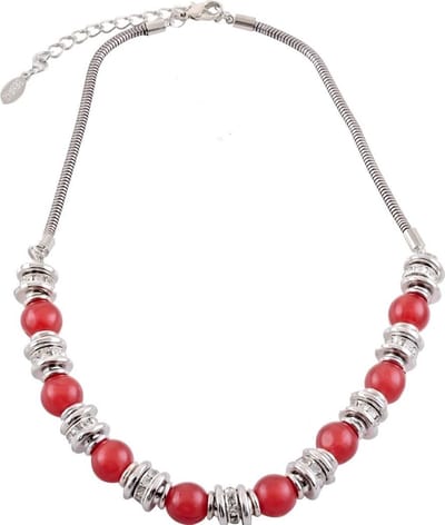 Behave - Ketting - Zilverkleur met Rode Kralen en transparante Kristal steentjes - 46cm lang + 7 cm verlengketting