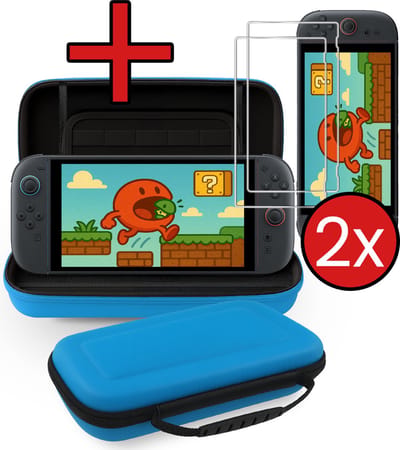 Hoes Geschikt voor Nintendo Switch 2 Case Hard Cover Bescherm Hoesje Met 2x Screenprotector - Case Geschikt voor Nintendo Switch 2 Hoes - Blauw