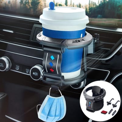 Famanu - Autobekerhouder voor autoventilatie, compatibel met frisdrank, water, koffie, flessen met een diameter van 7,5 cm, multifunctionele onderste haak voor sleutels en kleine spullen