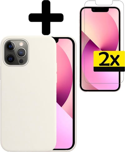 Hoesje - Met 2x Screenprotector - Geschikt voor Apple iPhone 13 - Sterk & Shockproof - Back Cover - Siliconen Case - Telefoon Hoes - Telefoonhoesjes - Wit