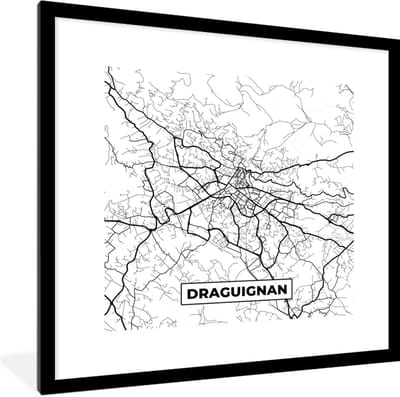 Fotolijst incl. Poster Zwart Wit- Stadskaart - Plattegrond - Kaart - Frankrijk - Draguignan - Zwart wit - 40x40 cm - Posterlijst