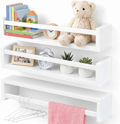 Set van 3 Wandplanken 42 x 10 x 9,2 cm - Houten Boekenkast, Drijvende Rekken voor Foto's en Decoratie in Woonkamer en Slaapkamer, Wit