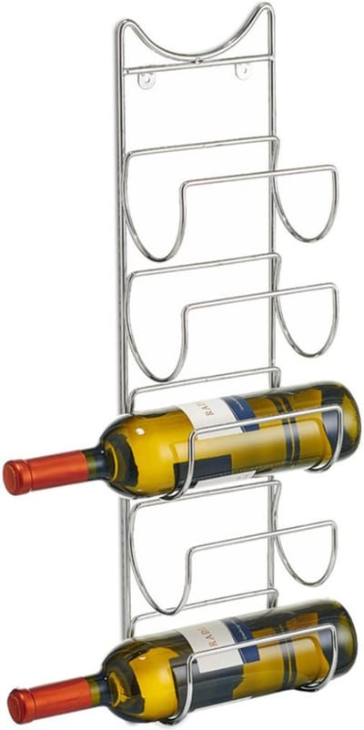 Wand wijnflessen wijnrek voor 5 flessen - zilver - metaal - 61 x 15 cm - Opslag rek