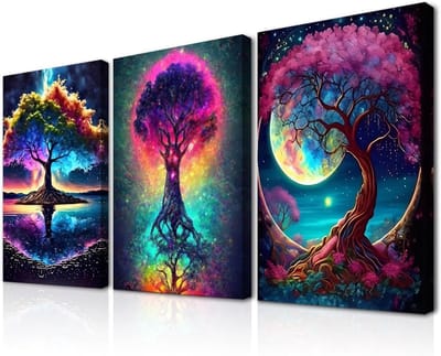 Levensboom Poster Set - Wanddecoratie Kunst - Woonkamer Aankleden - Uniek Fantasie Ontwerp - 30x40 cm 3 Stuks - Meerkleurig