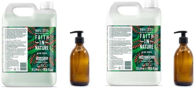 FAITH IN NATURE - Shampoo & Conditioner Aloe Vera Refill - 2 x 5 Liter= 10 liter - nu met 2 Gratis glazen refill flessen 500ml