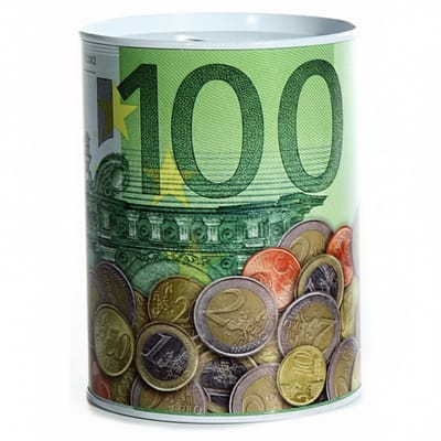 Cepewa Geld thema Spaarpot - 100 euro - groene bankbiljetten - 8 x 12 cm - blik - Spaarpotten