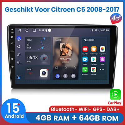 Awesafe 8-Core 4+64GB Autoradio - Geschikt Voor Citroen C5 2008 t/m 2017 - Draadloze Carplay Android Auto - Touchscreen - GPS Navigatie 4G WiFi - Bluetooth Radio - 2008 2009 2010 2011 2012 2013 2014 2015 2016 2017