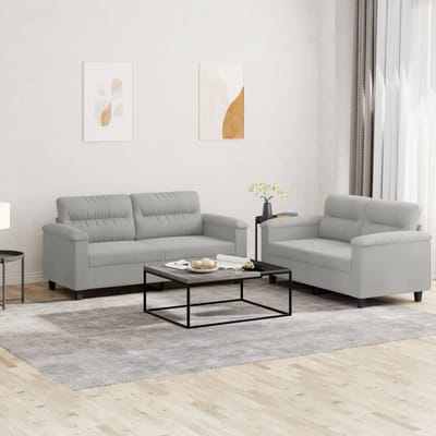 vidaXL - 2-delige - Loungeset - met - kussens - microvezelstof - lichtgrijs