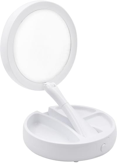 longziming -Opvouwbare 10x Vergrotende LED Make-upspiegel – Dimbaar Licht – Compact en Lichtgewicht – Stijlvol Ontwerp – Ideaal voor Reizen