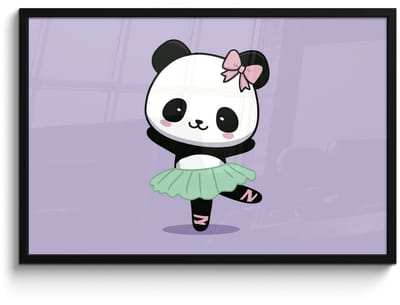 Poster in lijst - Fotolijst 90x60 cm - Posters - Panda - Paars - Sierlijk - Kawaii - Posterlijst zwart - Decoratie - Wanddecoratie woonkamer - Muurdecoratie slaapkamer