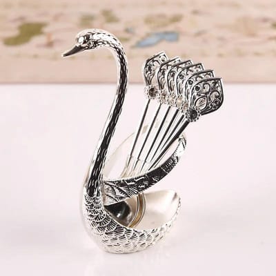 6 STUKS INS Stijl Zwaan Koffielepels Set Roestvrij Staal Creatieve Theelepel Eetgerei Set Decoratieve Desktop Decoratie Keukengadgets white