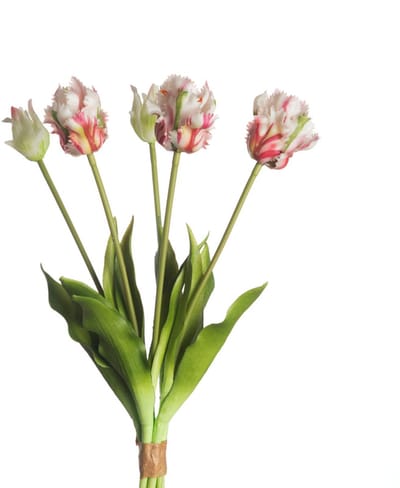 Parrot kunst tulpen boeket van 5 Pink/Green parrot kunsttulpen-Real Touch Parrot Tulip x5 L40cm Pink/Green