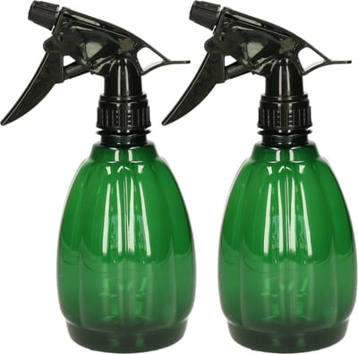 Esschert Design plantenspuit/vernevelaar - 2x - PET - smaragdgroen/zwart - ronde vorm - 21 cm