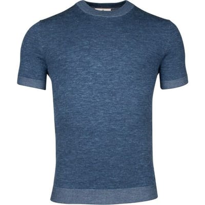 Thomas Maine T-Shirt Crew Neck Merino Linnen Fine Knit Indigo / male