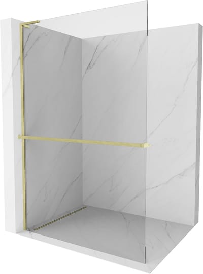 Mexen Kioto+ L douchewand met plank Walk-in 50 x 200 , transparant, geborsteld goud - 800-050-123-55-00