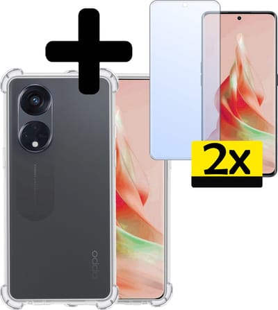 Hoesje - Met Screenprotector - 2 Stuks - Geschikt voor OPPO Reno 8T 4G - Sterk & Shockproof - Siliconen Case - Back Cover - Telefoon Hoes - Shock Proof - Telefoonhoesjes - Transparant