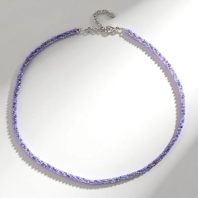 Cavill - Zilveren halsketting - 925 Sterling zilver gerhodineerd - 41,61 ct tanzaniet ronde kralen uit Tanzania - elegant verstelbaar - dames sieraden