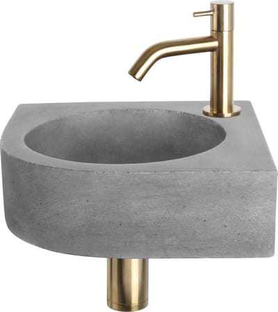 Differnz Cleo Fonteinset - Beton donkergrijs - Kraan gebogen mat goud - 31.5 x 31.5 x 10 cm