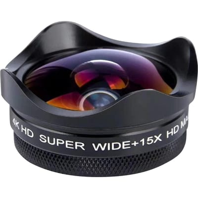 4K Smartphone Camera Lens 0.45X Groothoek 15X Macro Telefoon Lens met Universele Clip Compatibel met zwart