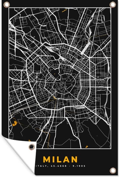 Muurdecoratie Kaart - Milaan - Plattegrond - Goud - Stadskaart - 120x180 cm - Tuinposter - Tuindoek