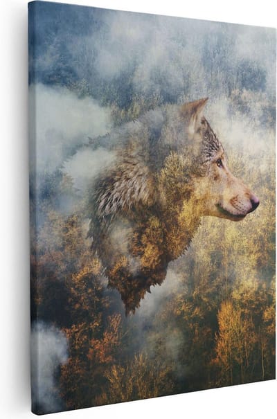 Artaza Canvas Schilderij Wolf - 80x100 cm - Groot - Wanddecoratie Dieren - Muurdecoratie Bos - Schilderijen Op Canvas