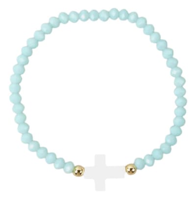 Kruis armband vrouwen - Jezus - Christelijk - kralen sieraad - bijbel - Turquoise - 17.5 cm