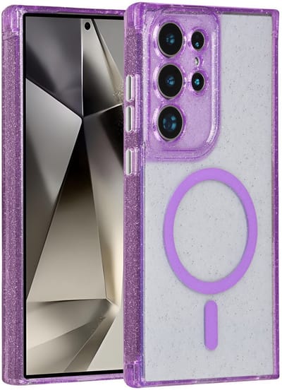 TUNIQ telefoonhoesje voor Samsung Galaxy S24 Ultra - MagSafe met glitter - Paars
