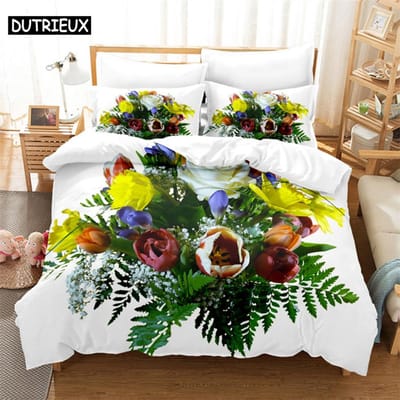 3D Tulp Bloemenprint Dekbedovertrek Set - 3 Delen Verkrijgbaar In Twin, Double En King Maten US Full(200*230cm)3pcs