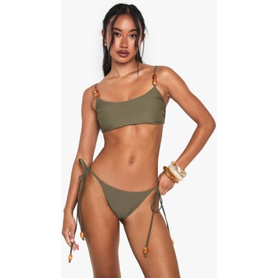 boohoo Dames Resin Stone bikini-broekjes met zijgebonden detail | Khaki | Maat: 16