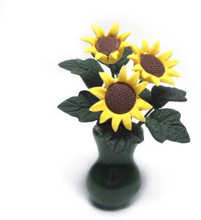 Dailygoods- Poppenhuis Decoratie - Zonnebloem met Vaas - Miniatuur 1:12 - Keramiek Bloemvaas - Ideaal Cadeau - Handgemaakt Design - Miniatuurdecoratie