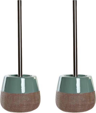 Items Toiletborstel met houder - 2x stuks - polystone - mint groen - 36 cm