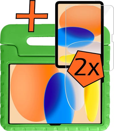 Hoesje - Geschikt voor Apple iPad A16/A18 (2025/2026) - 11 inch (11e & 12e generatie) - Met 2x Screenprotector - Kinderhoes Shockproof Bumper - Kidsproof Case - Tablet Hoes - Kinder Hoes Cover - Groen