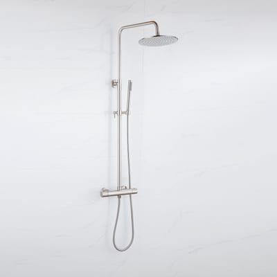 FugaFlow Eccelente Acces Regendoucheset - thermostatisch - 25cm hoofddouche - metalen slang - staaf handdouche - Geborsteld RVS PVD