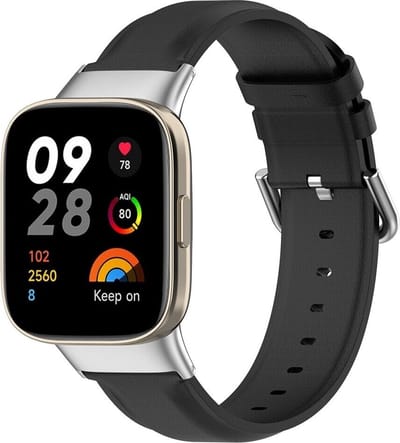 Leer Smartwatch bandje - Geschikt voor Redmi Watch 3 leren bandje - zwart - Strap-it Horlogeband / Polsband / Armband
