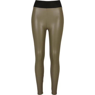 Urban Classics - Faux Leather High Waist Legging - XS - Olijfgroen