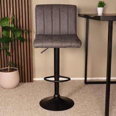 SET DEAL: 2 stuks Barkruk Anel met rugleuning: antraciet microvezel met zwart onderstel barstoel