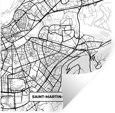 Muurstickers - Sticker Folie - Stadskaart - Frankrijk - Kaart - Plattegrond - Saint-Martin-d'Hères - Zwart wit - 100x100 cm - Plakfolie - Muurstickers Kinderkamer - Zelfklevend Behang XXL - Zelfklevend behangpapier - Stickerfolie
